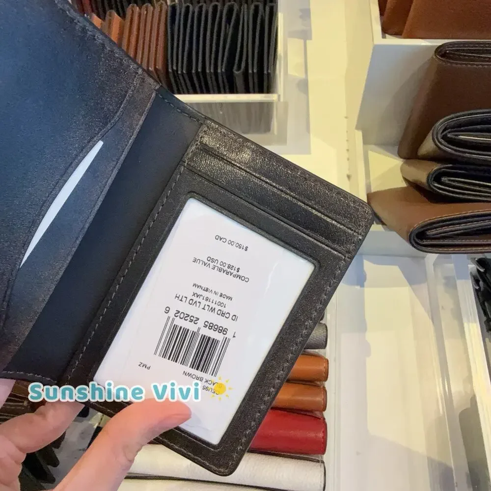 NWT Coach Id Card Wallet In Loved Black Brown CEU95 Rub-off smooth leather